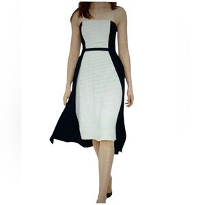 WHITE HOUSE BLACK MARKET WHBM Strapless Black White Colorblock Fit Flare Dress